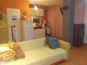 een woonkamer met een bank en een keuken bij Kuća za odmor Sofija in Divčibare