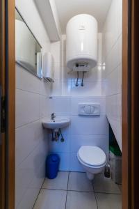 a white bathroom with a toilet and a sink at Sunny apartment in Moravske-Toplice