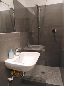 La salle de bains est pourvue d'un lavabo et d'une douche. dans l'établissement Zio Toto', à Bologne