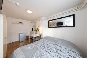 - une chambre avec un lit et un miroir mural dans l'établissement Blankebil Rooms, à Zandvoort