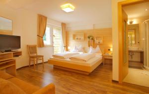 a hotel room with a bed and a television at Hotel Valpudra in Selva di Val Gardena