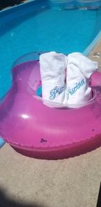 a pair of white socks on a raft in a pool at Casa praia do espelho, Outeiro das Brisas in Praia do Espelho