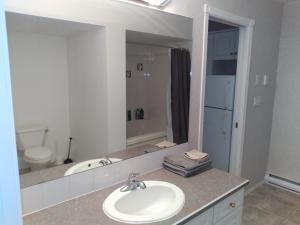 y baño con lavabo, aseo y espejo. en Fairmont Mountain View Villas, en Fairmont Hot Springs