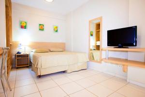 une chambre avec un lit et une télévision à écran plat dans l'établissement Golden Dolphin Express via Giro ImobTech, à Caldas Novas