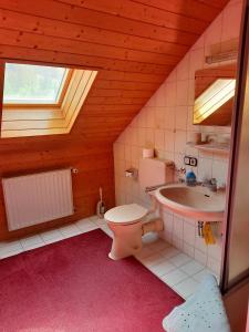 ein Bad mit einem WC und einem Waschbecken in der Unterkunft Haus Betz in Garmisch-Partenkirchen
