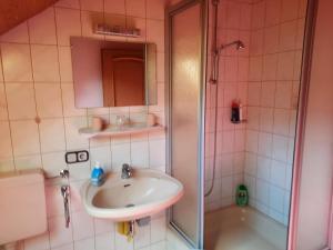 a bathroom with a sink and a shower at Haus Betz in Garmisch-Partenkirchen