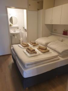 Zimmer mit 2 Betten und einem Waschbecken im Bad in der Unterkunft Nova Zembla in Hollum