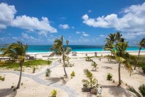 a view of a beach with palm trees and the ocean at Orient Beach Hotel in Orient Bay