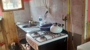 a kitchen with a stove with a pot on it at Max in El Chalten +22 photos