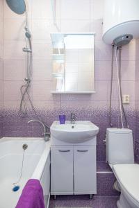 Baño rosa con lavabo y aseo en Apartment on Chistopolskaya 66 en Kazán