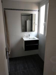 La salle de bains est pourvue d'un lavabo et d'un miroir. dans l'établissement CMG Porte de Châtillon Malakoff II, à Malakoff