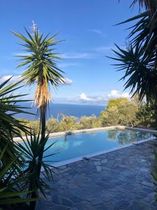 einen Pool mit Meerblick in der Unterkunft SEA BREEZE STUDIO in Loutraki