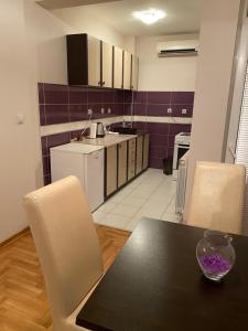 eine Küche mit einem Tisch und Stühlen im Zimmer in der Unterkunft MS APARTMENTS in Kragujevac