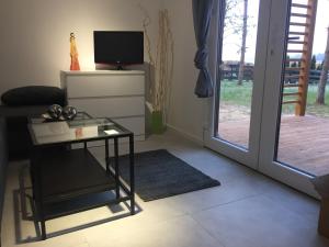 TV a/nebo společenská místnost v ubytování Makosieje Resort-bon turystyczny,15m od brzegu,widok na jezioro,ogrzewanie,wi-fi + 24 fotografií