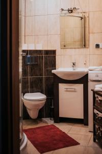 a bathroom with a toilet and a sink at Fotuso House in Majdany Wielkie