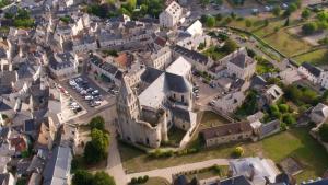 una vista aérea de una ciudad con un castillo en Studio avec wifi a Saint Ay en Saint-Ay