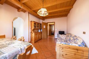 a large room with a bed and a tv at Villa Mazzel with balcony in Vigo di Fassa