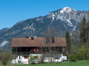 una casa in un campo con una montagna sullo sfondo di Haus an der Kräuterwiese a Unterwössen