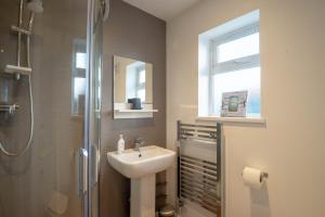 a bathroom with a sink and a shower at Avocet House in Wells next the Sea
