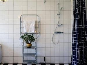 baño con ducha y estante con una planta en 14 person holiday home in HOVA, en Hova