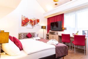 Un televizor și/sau centru de divertisment la Hotel Alexander
