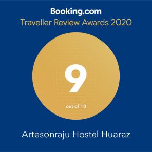 Certifikát, hodnocení, plakát nebo jiný dokument vystavený v ubytování Artesonraju Hostel Huaraz