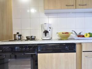 a kitchen with a stove and a blender on a counter at Spacious Apartment in Boddin near Baltic Sea in Boddin