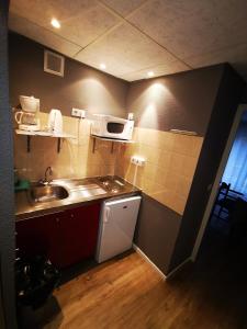 a small kitchen with a sink and a microwave at Residence Des Sources in Amnéville