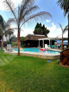 a swimming pool in a yard with a palm tree at The Guesthouse in Vanderbijlpark