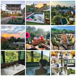 uma colagem de fotografias de um resort em บ้านภูคำฟ้า ดอยปู่ไข่ Baan Phu Kham Fah em Chiang Rai