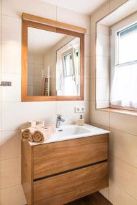 a bathroom with a sink and a mirror at Biohof Untergrabenbauer in Lidaun