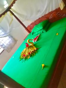 a green cake with a dragon on top of it at Casa da Luna Watamu Kenya in Watamu