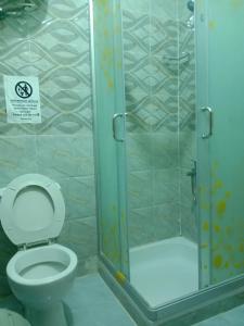 łazienka z toaletą i prysznicem w obiekcie Petra Visitors Apartments w mieście Wadi Musa