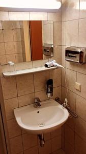 a bathroom with a white sink and a mirror at Hotel Alser in Vienna