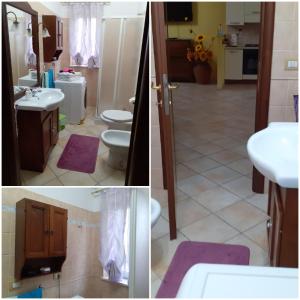 trzy zdjęcia łazienki z umywalką i toaletą w obiekcie Belvedere w mieście Montefiascone