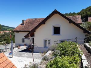 a white house with a brown roof at Gislifluh Frey Maya in Thalheim