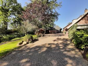 a driveway leading to a house with trees at Hoeve de Laan in Woudenberg