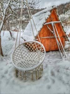 Log cabin Uvac (Vikendica Saponjic) að vetri til