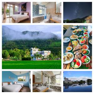 a collage of photos of a hotel with food on plates at ITSF B&B in Guanshan