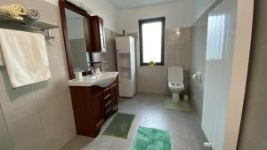 a bathroom with a sink and a toilet at Casa Ani in Borşa