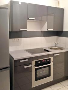 una cocina con electrodomésticos de acero inoxidable y fregadero en Appartement de 2 chambres avec terrasse amenagee a Carcassonne en Carcassonne