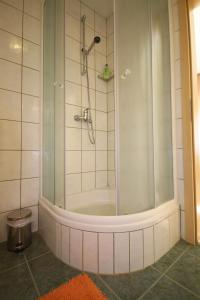 baño con ducha y puerta de cristal en Forteca Apartments - Korčula Centre, en Korčula