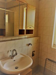 un baño con lavabo y espejo en Appartement Joli, en Bernau am Chiemsee 1 foto más