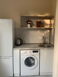 een keuken met een wasmachine en een wastafel bij Art Apart 5 in Jerevan