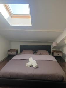 - une chambre avec un grand lit et une lucarne dans l'établissement Modern Duplex Apartment Centre Ville D'avignon, à Avignon