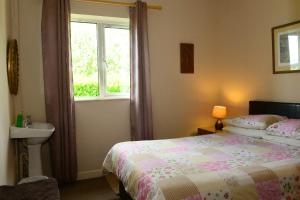 een slaapkamer met een bed, een wastafel en een raam bij 4-Bed Cottage in Co Galway 5 minutes from Beach in Inverin