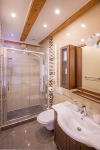 a bathroom with a shower and a toilet and a sink at Apartments Espana 2 in Dubrovnik