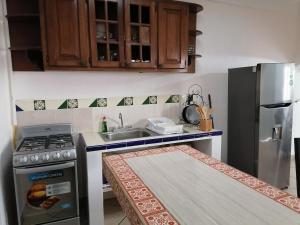 a kitchen with a stove and a sink at Departamento Boulevard MZO in Manzanillo