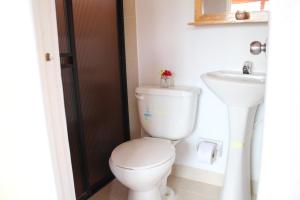 La salle de bains est pourvue de toilettes et d'un lavabo. dans l'établissement Finca Hotel Betel, à San Carlos