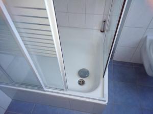 eine Dusche mit Glastür im Bad in der Unterkunft Apartment Gingst 1 in Haidhof
